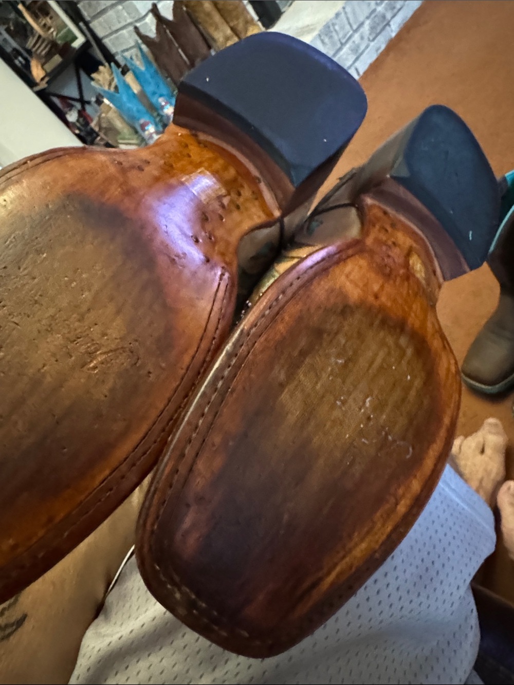 Women’s Turquoise and Tan Embellished  Western Boots - Picture 5 of 6